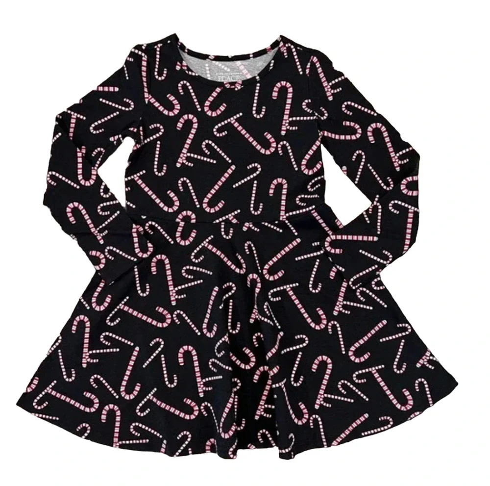 NWT Children's Place Black W/Candy Cane Christmas Skater Dress - SIZE 12-18M